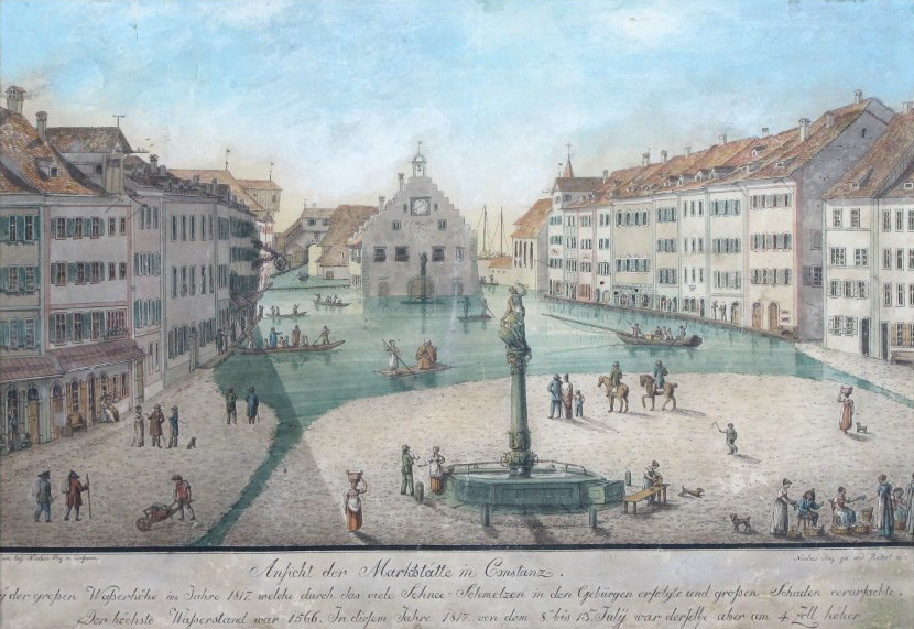 Konstanzer Marktstätte bei Hochwasser 1817 von Nikolaus Hug